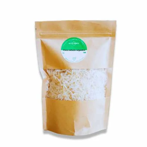 Foto de una bolsa de Coco Rallado en una bolsa ecologica.